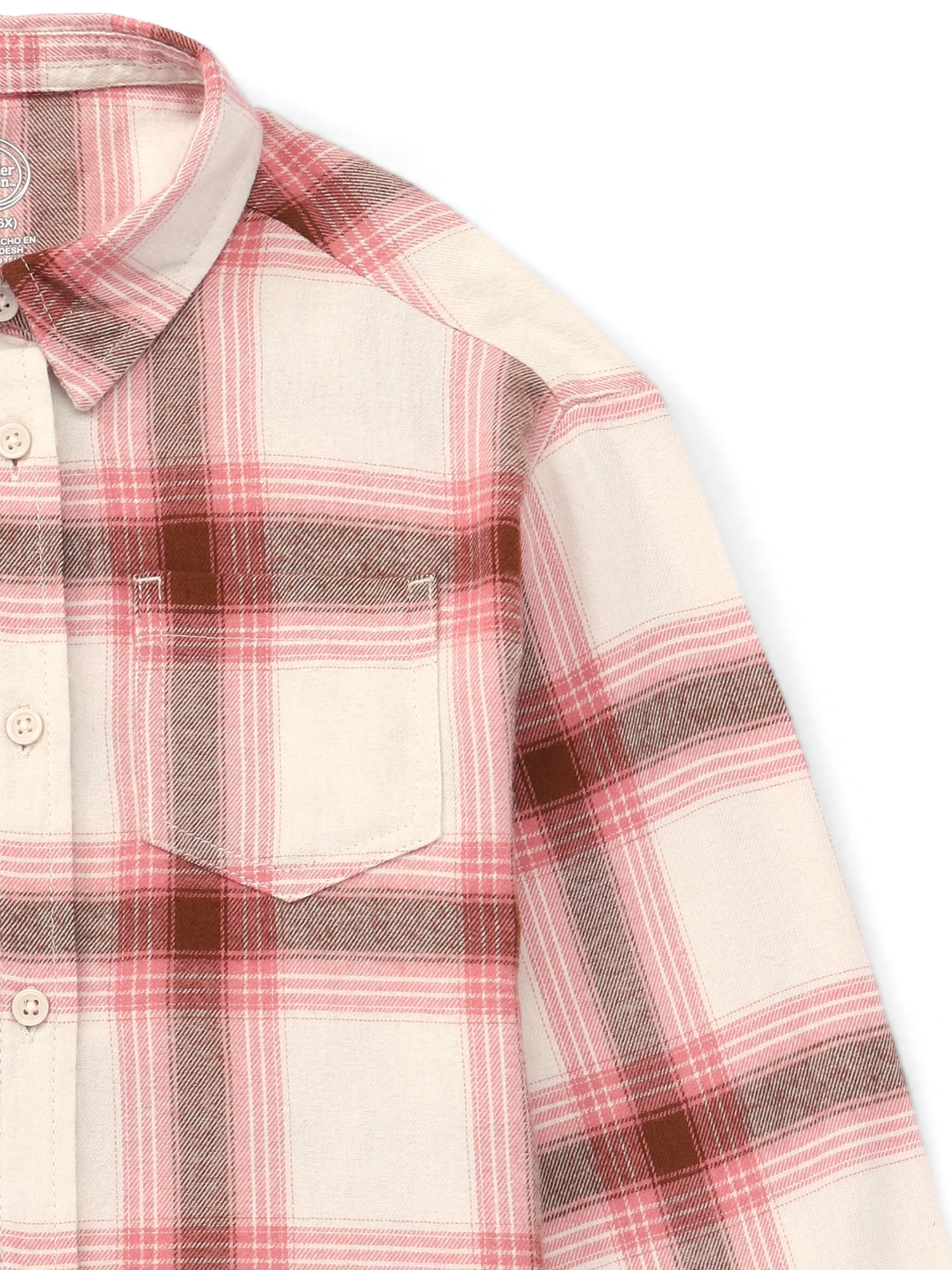 Wonder Nation Girls Flannel Shirt with Long Sleeves, Sizes 4-18 & Plus