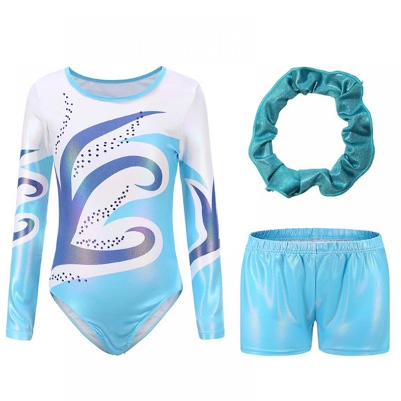 Leotards for Gymnastics Girls Practice Apparel Outfits with Scrunchie Shorts