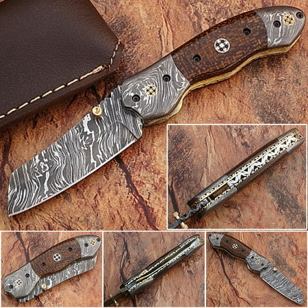 White Deer Unique Damascus Steel Tanto Wharncliffe Folding Knife Micarta (Best Knife For Deer Dressing)