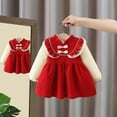 thumbnail image 5 of Odeerbi Girls Winter Dress Infant Girls Clothes Velvet Tiered Dress With Bow Collar 2025 Long Sleeve Dress Ruffle Tunic Shirt Dress Red 9-12 Months, 5 of 6