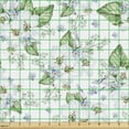 thumbnail image 2 of Ambesonne Floral Fabric by the Yard Upholstery, Cherry Blossom Petunia Print, 3 Yards, Fern Green and Soft Blue, 2 of 5