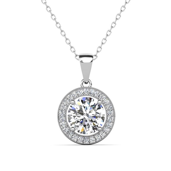 Cate & Chloe Blake Collier Halo Plaqué Or Blanc 18k avec Cristaux Diamant Simulés pour Femmes