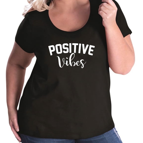 POSITIVE VIBES Womens Plus Size Scoopneck T