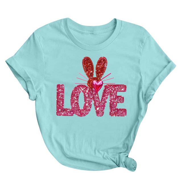 Lmnyox T-Shirt Imprimé pour Femmes Manches Courtes Été Décontracté T-Shirts Col Rond Ample Chandail Mode 2025