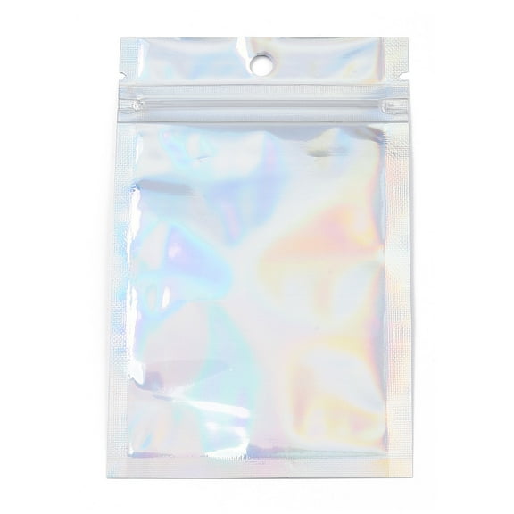 100pc Rectangle Zip Lock Plastic Glitter Holographic Bags Resealable Bags Clear 12x7.5cm Hole: 6mm Unilateral Thickness: 2.3 Mil(0.06mm)
