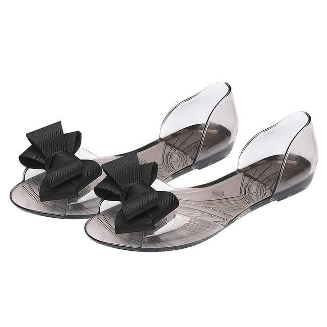 Zapatos planos de gelatina Sandalias de boca de pescado de moda Sandalias de bowknot Zapatos de playa creativos de verano para mujeres (negro 37 yardas 6.5US, 4UK, 37.5EU, 9.2355 pulgadas)