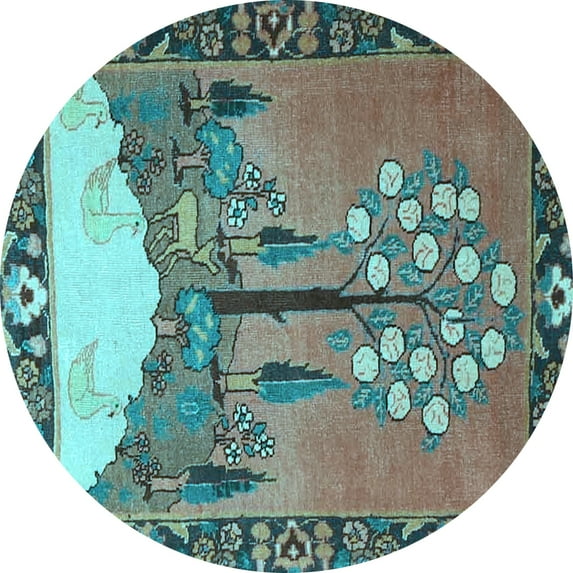 Ahgly Company Indoor Round Animal Light Blue Traditional Area Rugs, 4' Round