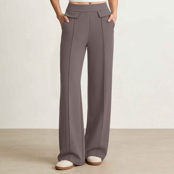 Women Wide Leg Dress Pants High Waist Solid Color Formal Business Work Trousers Gray XXL
