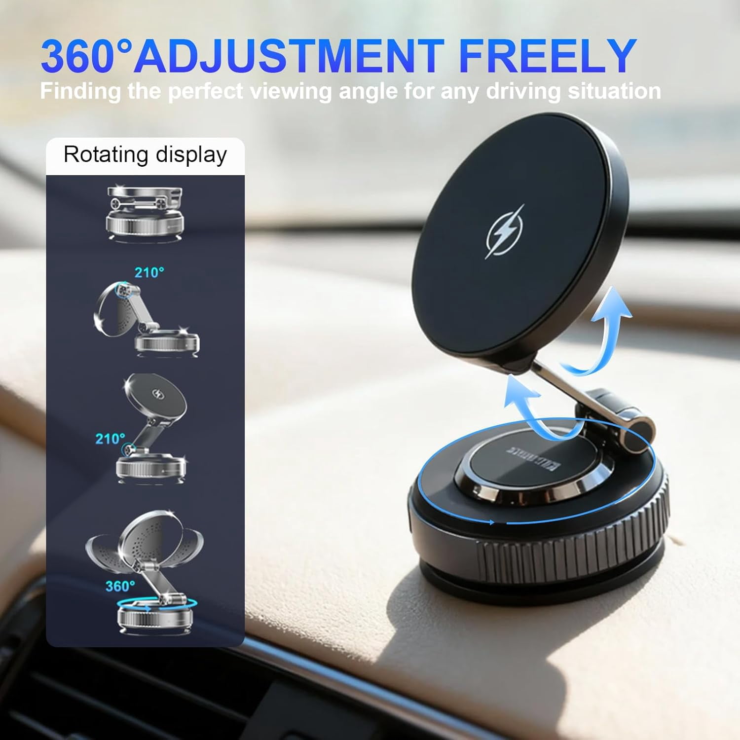 for MagSafe Car Mount Charger, 15W Fast Charging Wireless Magnetic Car Phone Holder, 780°Adjustable Car Mount, Portable Phone Mount for Car