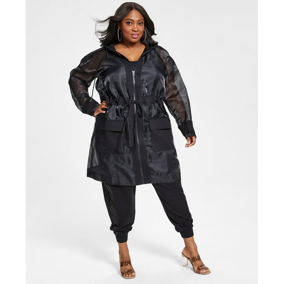 Nina Parker Trendy Plus Size Organza Anorak Jacket Anthracite 3X