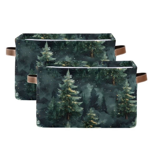 Ryvnso Christmas Trees Plant Storage Basket Large Bin Foldable Boxes Toys Organizer 14.2x10.2x8.3in 2 PCs
