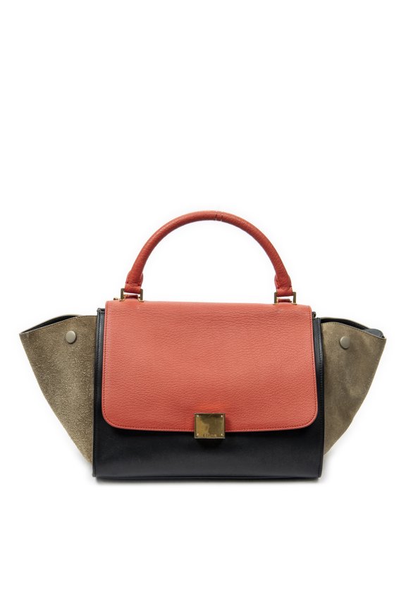 Pre-Owned Celine Red/Black/Taupe Small Tricolor Trapeze Shoulder Bag