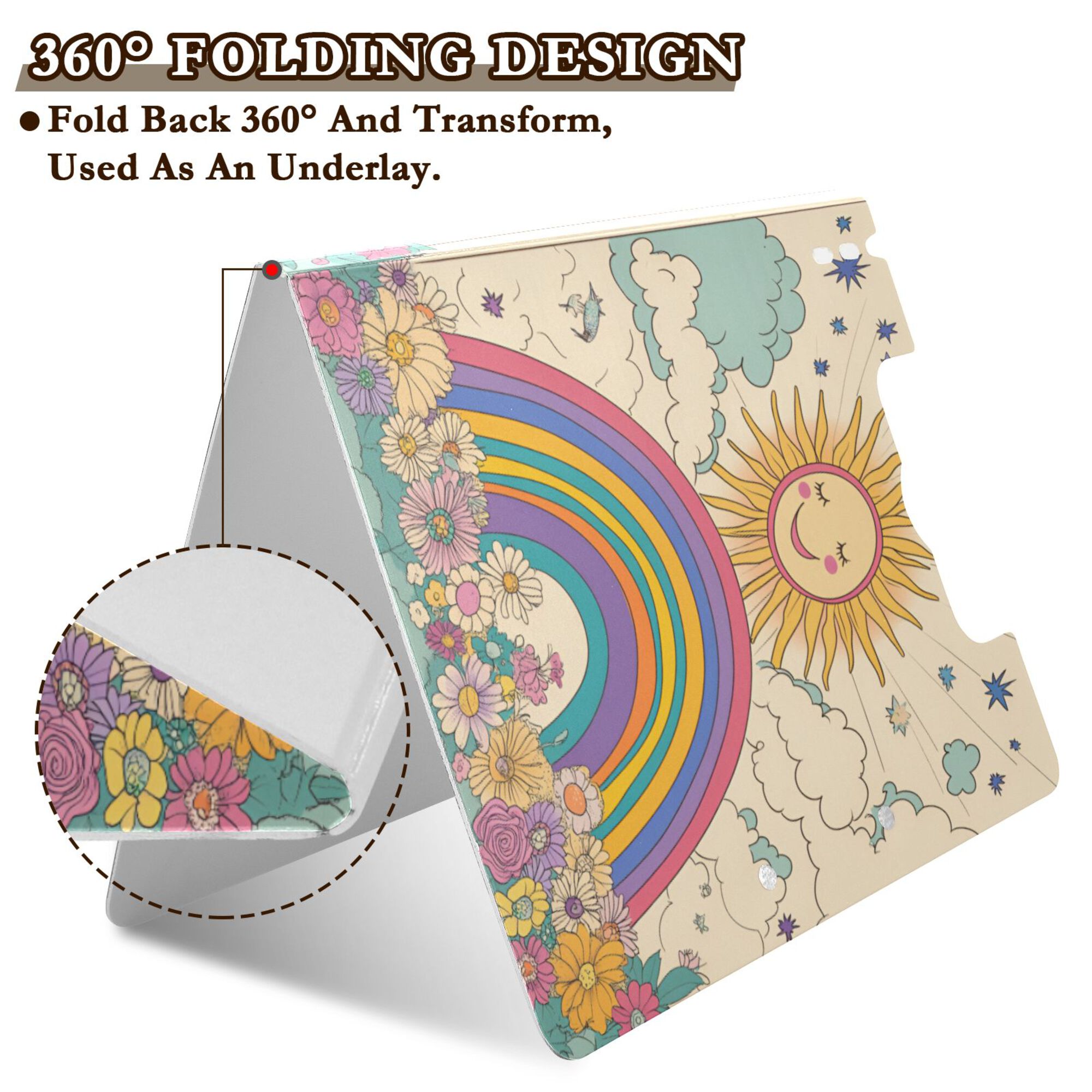 FORMRS A4 Clipboard Folder with Pen Holder Horizontal Foldable School Office Binder, Beige Rainbow