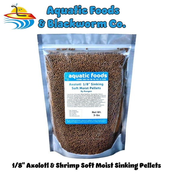 Axolotl Food, 1/8" Soft Moist Sinking Pellets, Rangen's Salmon Sinking Pellets for Small Axolotl. Also Shrimp, Snails, Crabs, Crayfish, Plecos, Catfish, All Tropical Fish...3-lb Bag