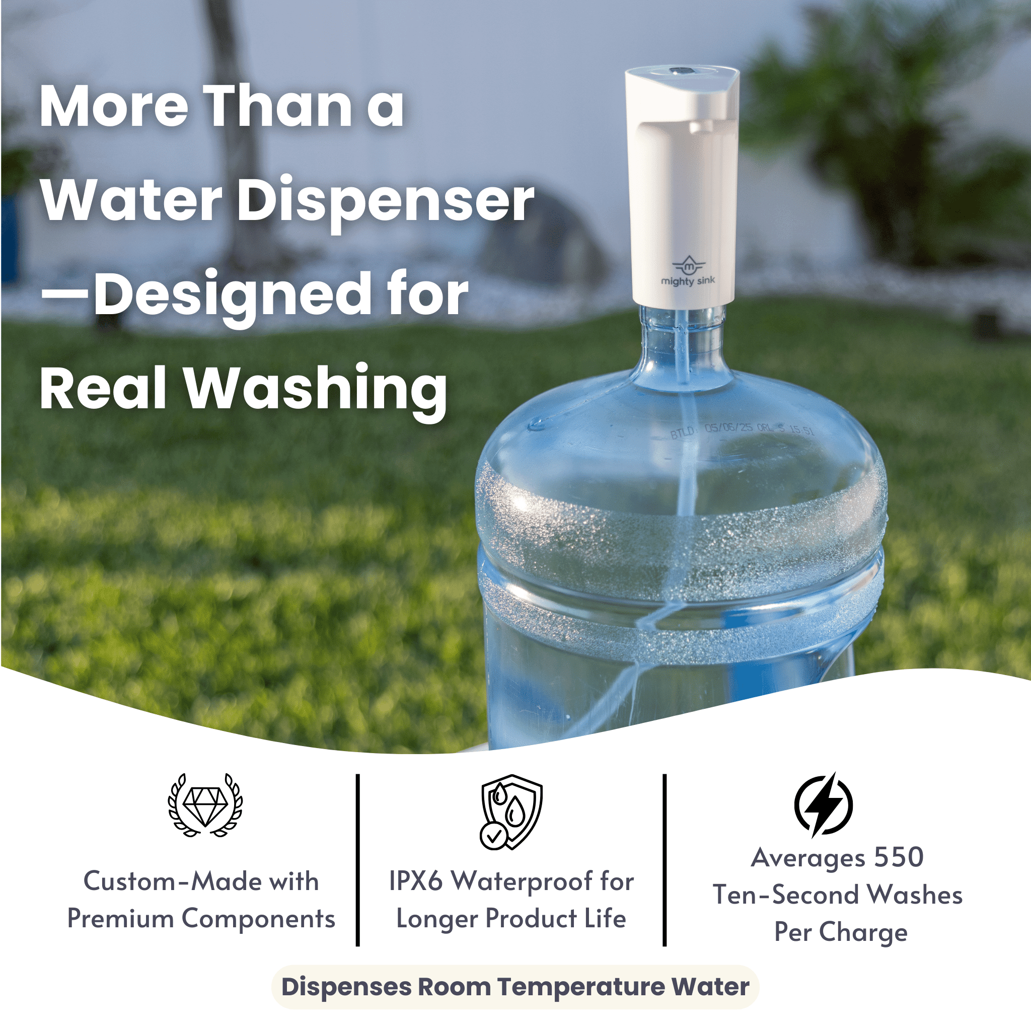 Mighty Sink Electronic Faucet: USB-Rechargeable Water Dispenser | Converts 2–5 Gallon Jugs into a Portable Wash Station | Waterproof | Ideal for Camping & Outdoors