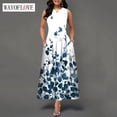 thumbnail image 2 of WAYOFLOVE Ladies Spring Summer Long Dress Women White Sleeveless V-neck Pockets Party Dresses Elegant Print Casual Vintage DressM Gao Jinjia LED, 2 of 2