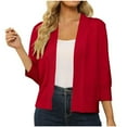 thumbnail image 1 of Penkiiy Cardigan Court à Manches 3/4 pour Femmes, Ouvert devant, Léger, L Rouge, 1 of 5
