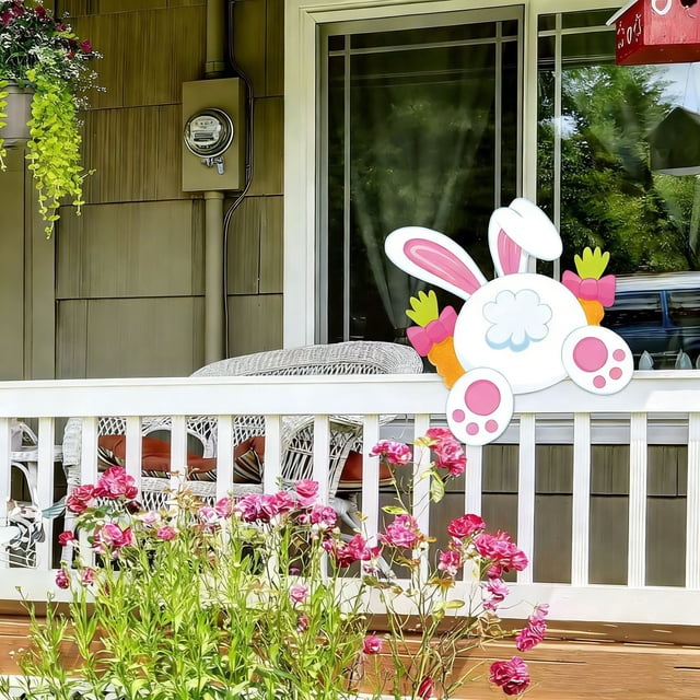 Fwttom Easter Yard Plug Outdoor Fence Decorative Ground Plug Peeping Rabbits