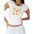 thumbnail image 2 of Musuos Women's Slim Fit Crop Top Cap Sleeve Lace Trim Crew Neck Fruit Print T-Shirts for Summer, 2 of 6