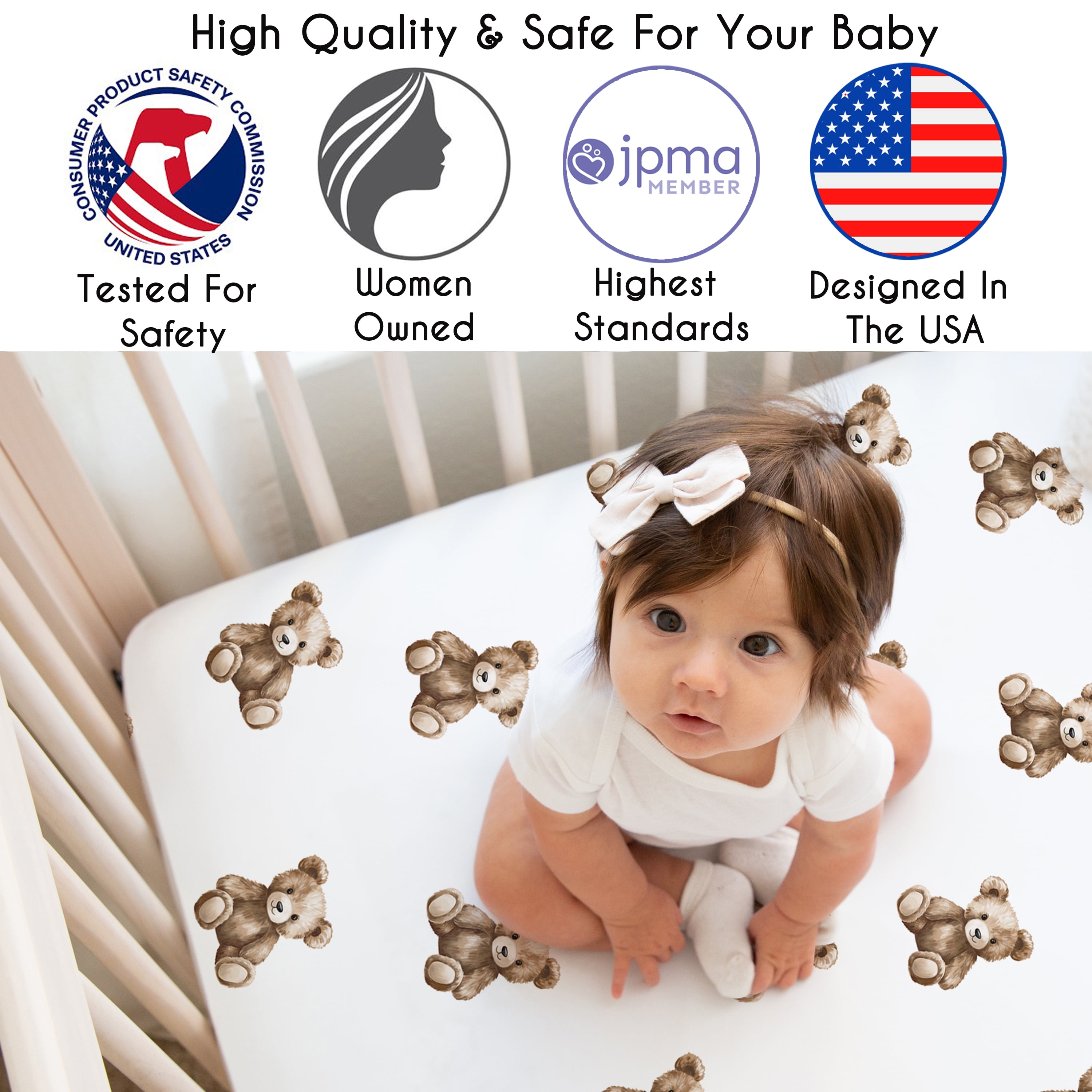 Sweet Jojo Designs Boho Teddy Bear Boy, Girl, Unisex/Gender Neutral Mini Fitted Crib Sheet