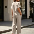 thumbnail image 7 of Mifsaly Comfy Lounge Sets for Women Casual Short Sleeve Crewneck T-Shirt and High Waisted Wide Leg Sweatpants Outdoor Travel Vacation Loungewear Beige,L, 7 of 7