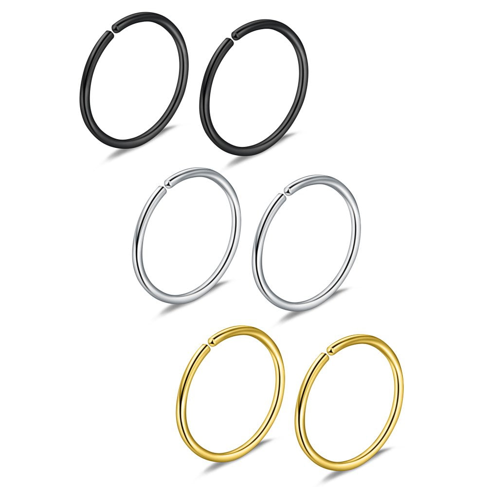 6pcs 20G 8mm Non Pierced Stainless Steel Clip on Closure Round Ring Fake Nose Lip Helix Cartilage Tragus Ear Hoop Surgical Steel