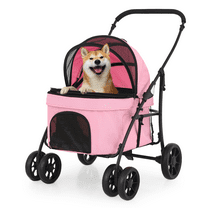 Magshion 3-in-1 Pet Stroller, 4 Wheels Dog Cat Stroller, Doggy Stroller with Detachable Carrier, for Small and Medium Dogs,, Pink
