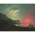 thumbnail image 2 of Joseph Wright of Derby 18x15 Black Ornate Wood Framed Double Matted Museum Art Print Titled - Vesuvius in Eruption, Viewed from Posillipo (1789), 2 of 5