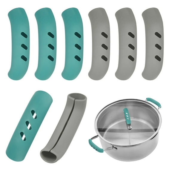 8-Pack Silicone Assist Handle Holder Grip, Heat Resistant Non-Slip Pot Grip Handle Sleeve for Frying Cast Iron Skillet [4 Gray, 4 Green]