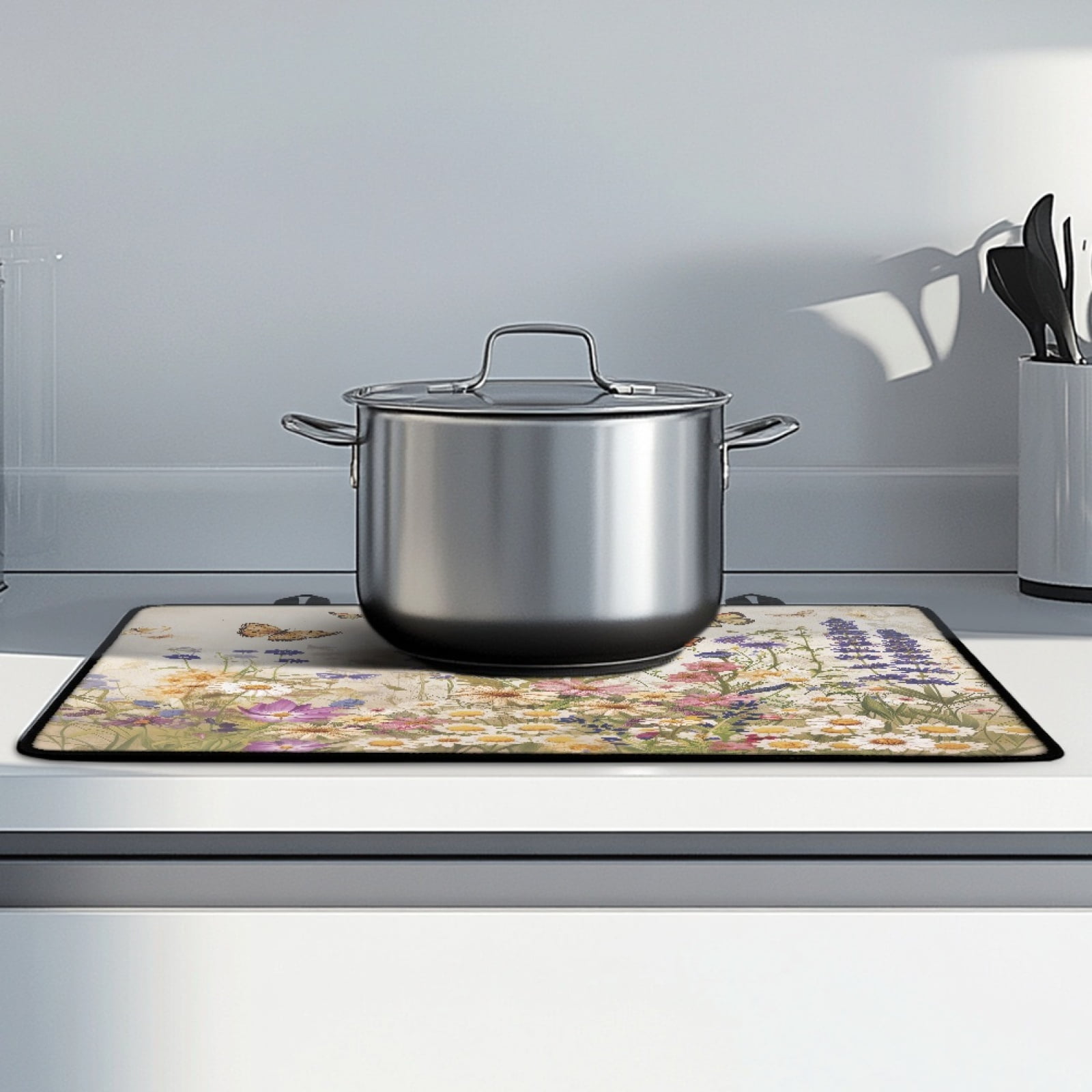 Renewold Electric Stove Top Cover for Cooktop, Induction Electric Stove Cover Anti-slip Glass Cooktop Mat Extra Large Flat Top Stove Mat Easy Storage, Butterfly Floral Beige