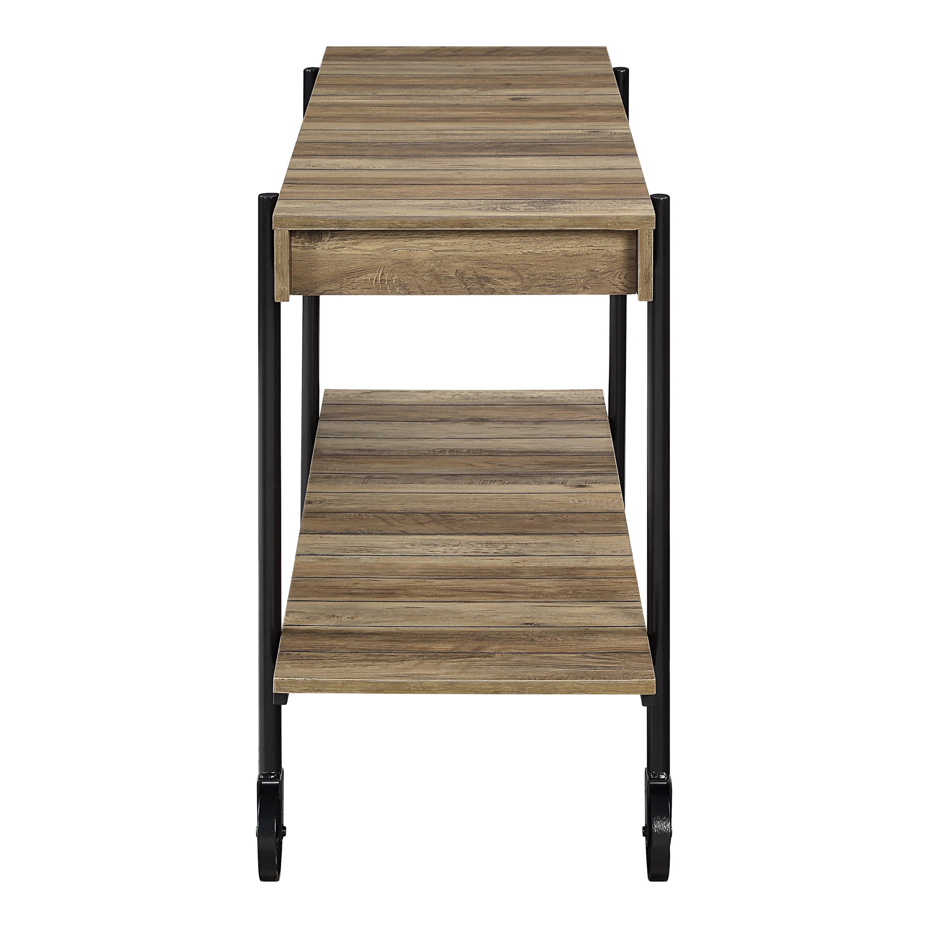 Furniture of America Russe 1-Shelf Wood Rustic Oak Sofa Table with Wheels