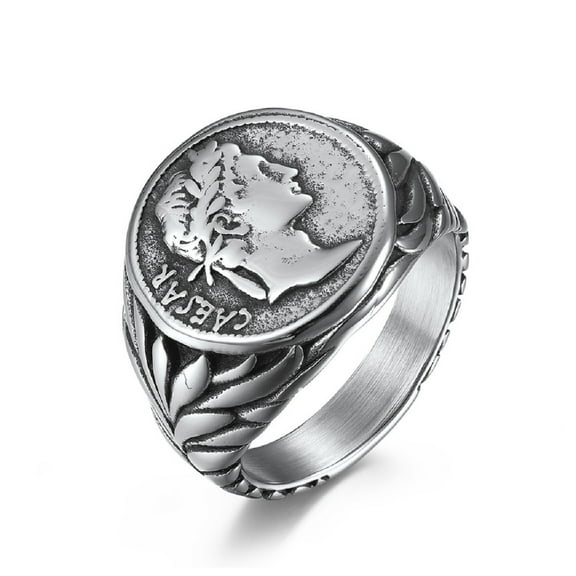 MayiaHey Roman Emperor Ring, Emperor Head Ring for Men, Roman Empire Ring Retro Roman Warrior Jewelry, Roman Warrior Ring Roman Soldier Biker Ring Vintage Roman Coin Ring