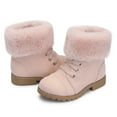 thumbnail image 2 of DSOLE Girls Boots Warm Faux Fur Ankle Warm Boots Side Zipper Lace Up Work Boot Combat Boots​ Pink 13 Toddler, 2 of 3