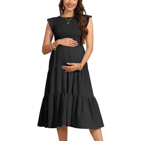 Luxtrada Women’s Dresses Sleeveless Maternity Dresses Beach Style Vest Skirt T-Shirt Dress for Women Casual Summer (Black,S)