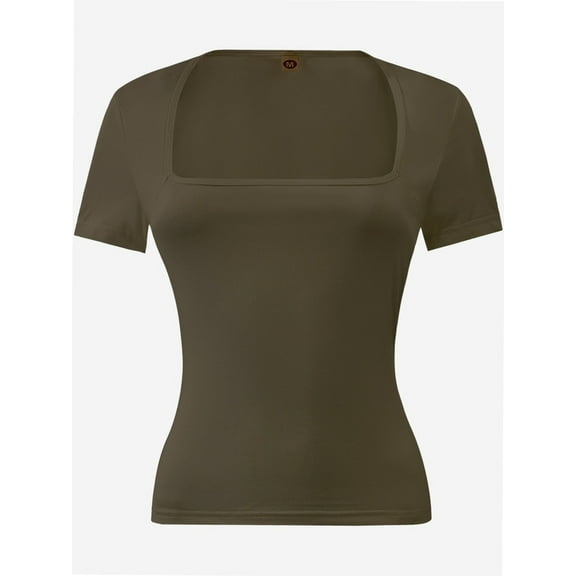 Women's Square Neck Tops Short Sleeve Crop Tops Workout Summer Clothes Casual Slim Fit T-Shirts