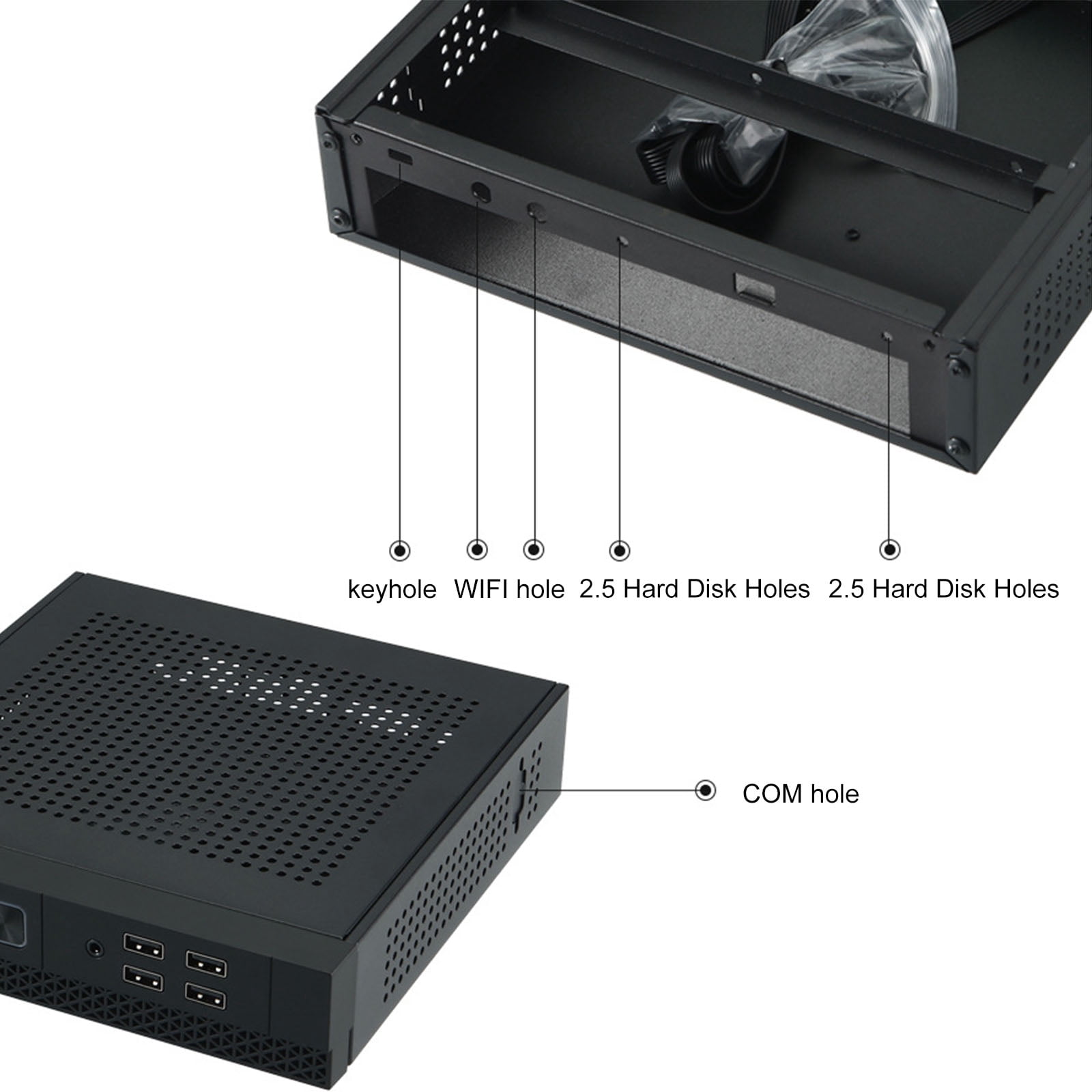 ITX Computer Case TX07 Desktop Case Industrial Control HTPC Case Monitoring Server Chassis with 4 USB Port