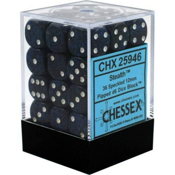 Chessex 25946 Speckled 12mm d6 Stealth Dice Block, Set of 36