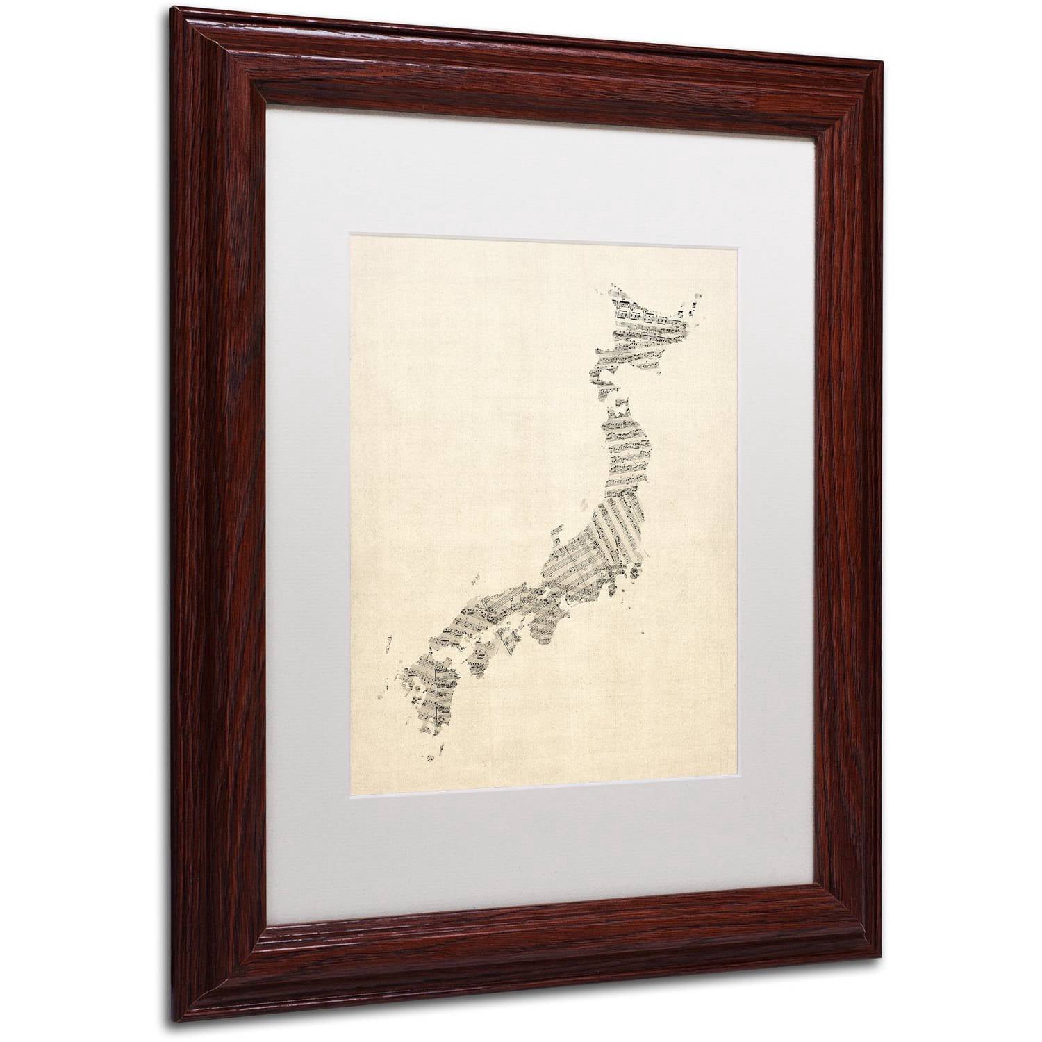 Trademark Fine Art 'Old Sheet Music Map of Japan' Canvas Art by Michael Tompsett, White Matte, Wood Frame