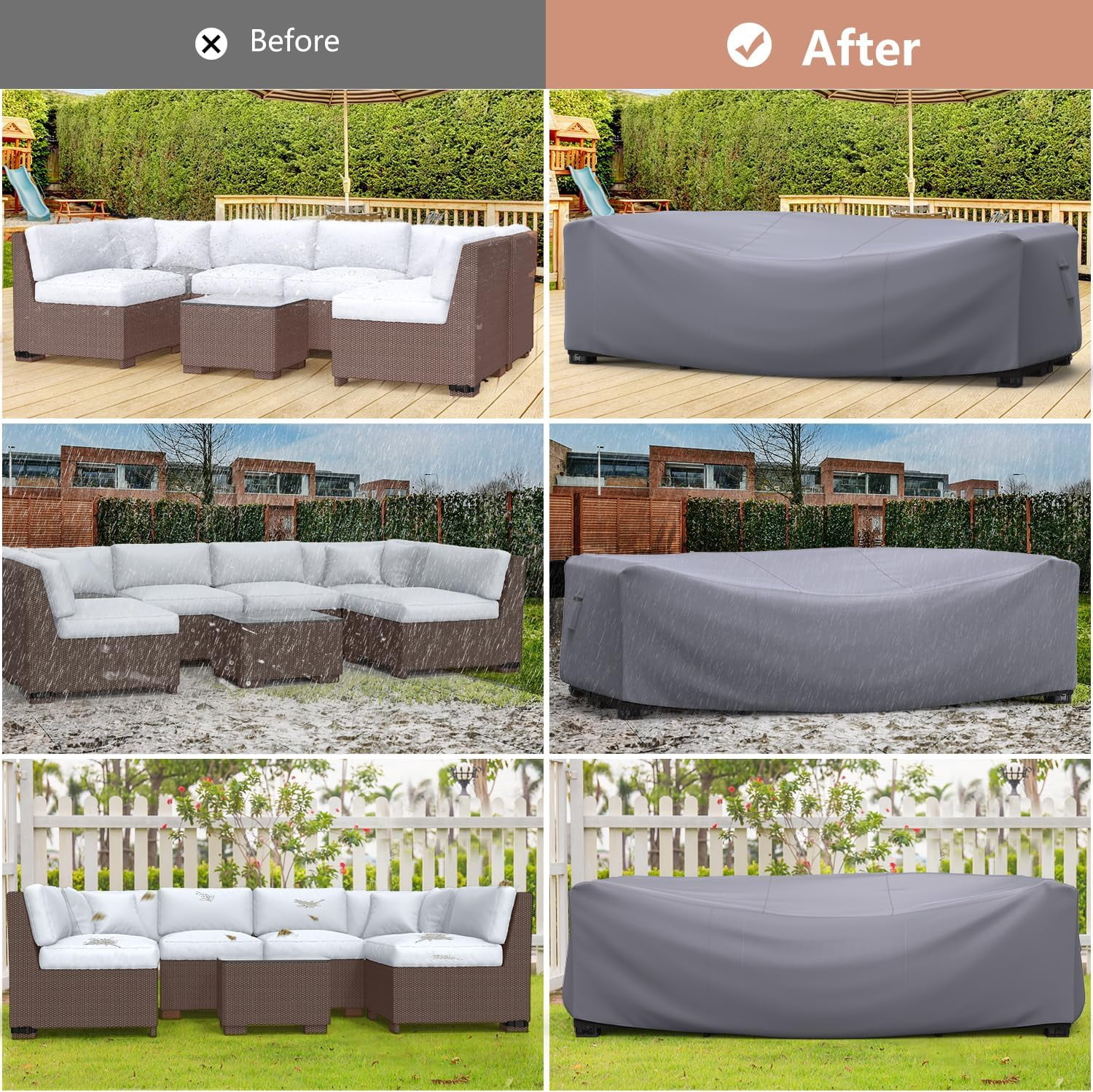 Waterbb Heavy Duty Patio Furniture Covers, Outdoor Furniture Covers Waterproof Sectional Sofa Set , Patio Table and Chair Set Cover 128"L×83"W×28"H,Grey