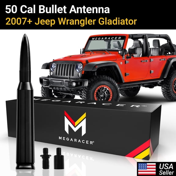 Mega Racer 2007-2024 Jeep Wrangler Gladiator 50 Cal Bullet Antenna (BLACK) - 4xe JK JKU JL JLU JT Rubicon Sahara Willys Mojave Truck Car Antenna Replacement, 1 PACK