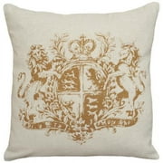 123 Creations Caramel Royal Crest Hand-printed Linen 18-inch Throw Pillow