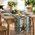 thumbnail image 2 of Table Runner 72 Inches Long for Kitchen Dining, Brown Texas Star Teal Dresser Scarf Farmhouse, Dining Table Decorations for Wedding/Parties, Vintage Country Star Turquoise Wooden 16 x 72 In, 2 of 8
