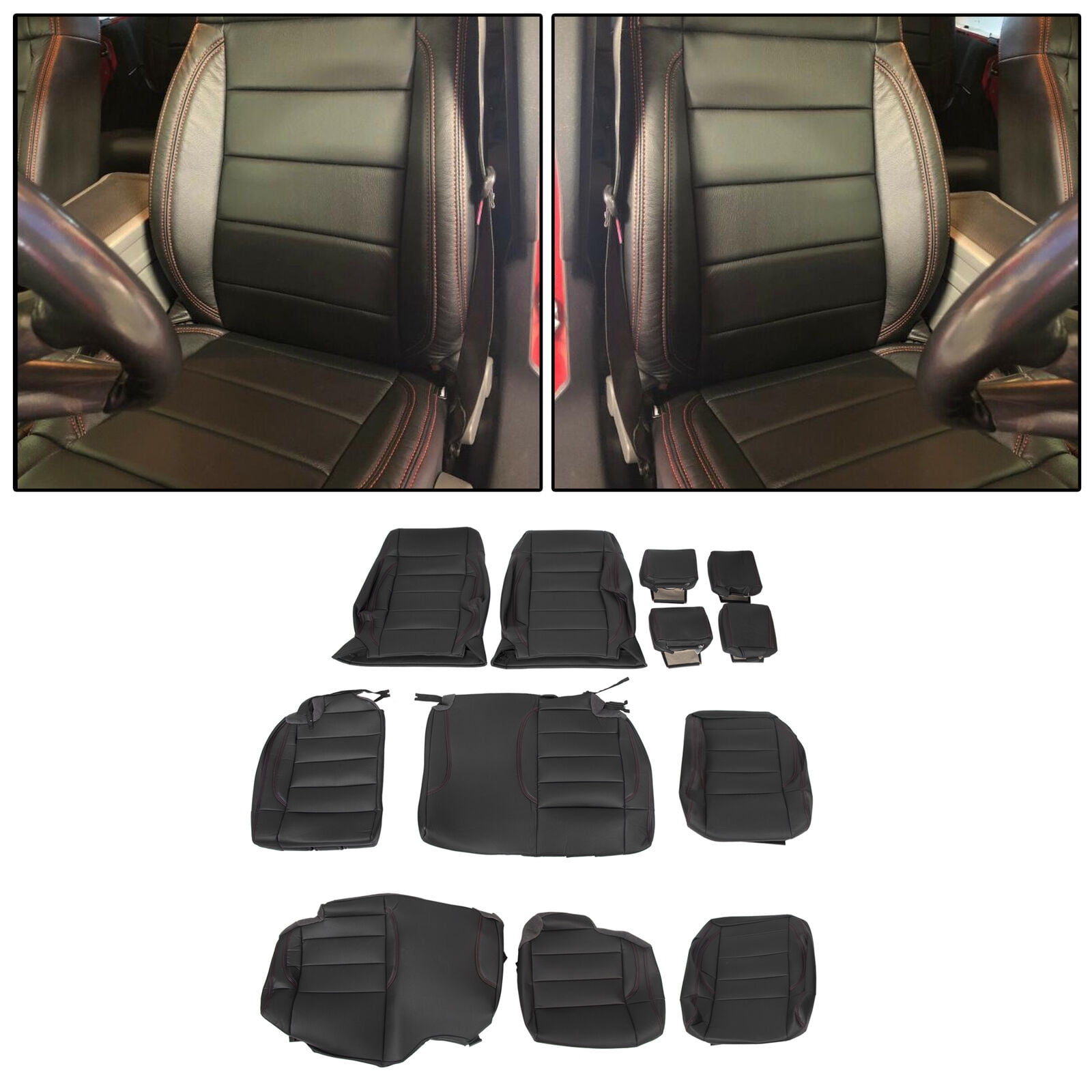 Kojem Synthetic Leather Seat Covers Kit Black 4 Door Compatible with 2008  2009 2010 Jeep Wrangler 