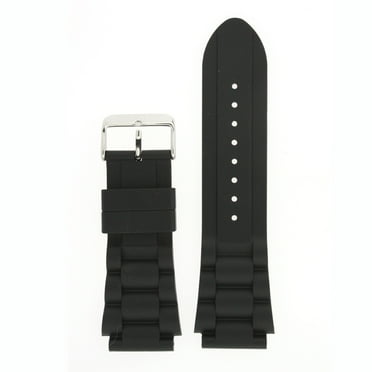 24mm Watch Band Silicon Rubber Black Strap Waterproof Stainless Buckle