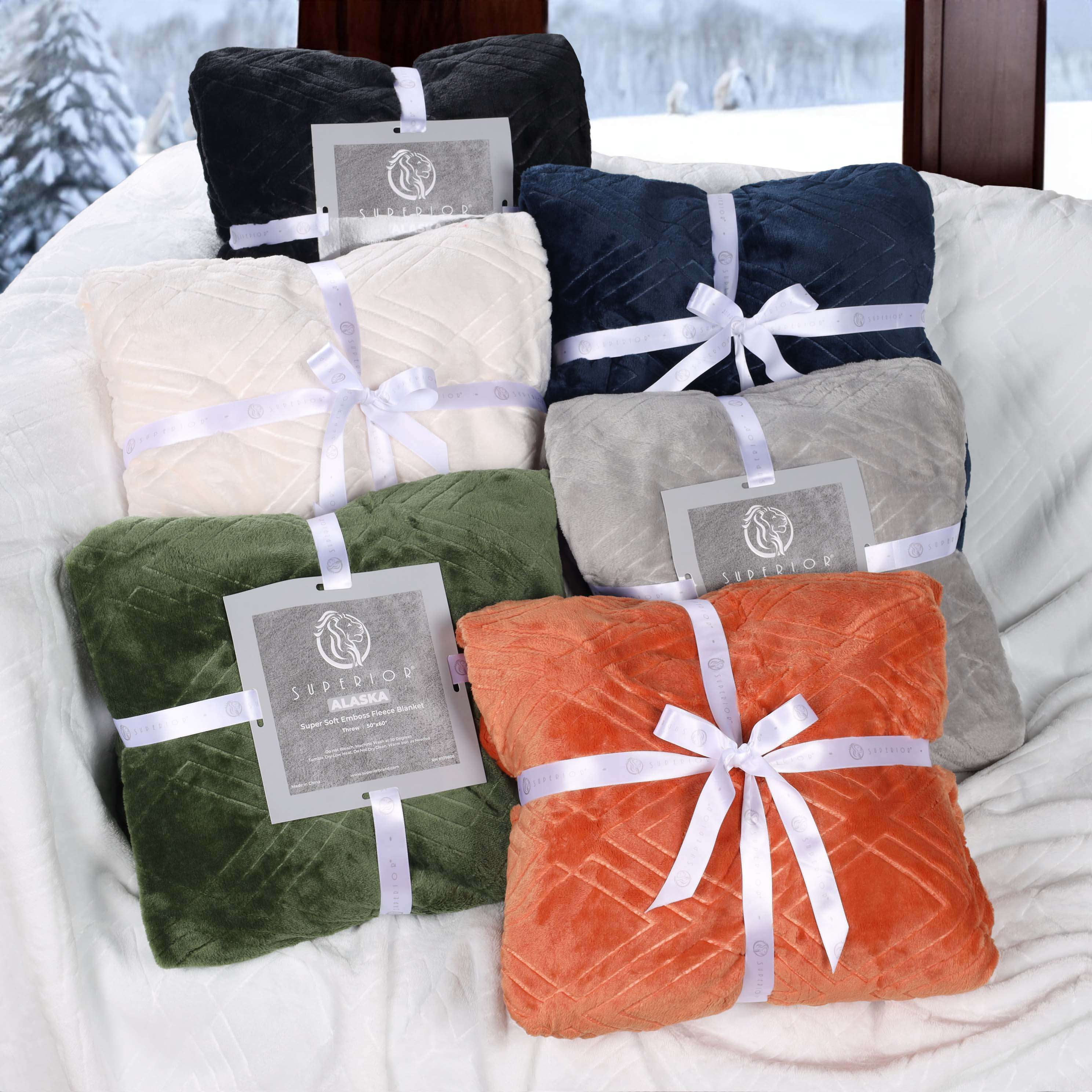 Superior Atka Fleece Diamond Blanket, 66" x 90" Soft Cozy Blankets, Twin Size, Gold