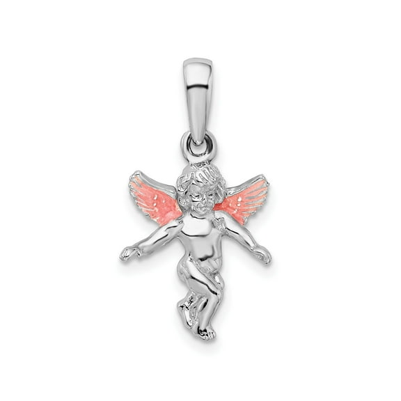 Sterling Silver Cherub Pendant with Pink Enamel Wings, Angel Charm Necklace for Women, Christian Spiritual Jewelry Symbolizing Faith, Protection, and Love