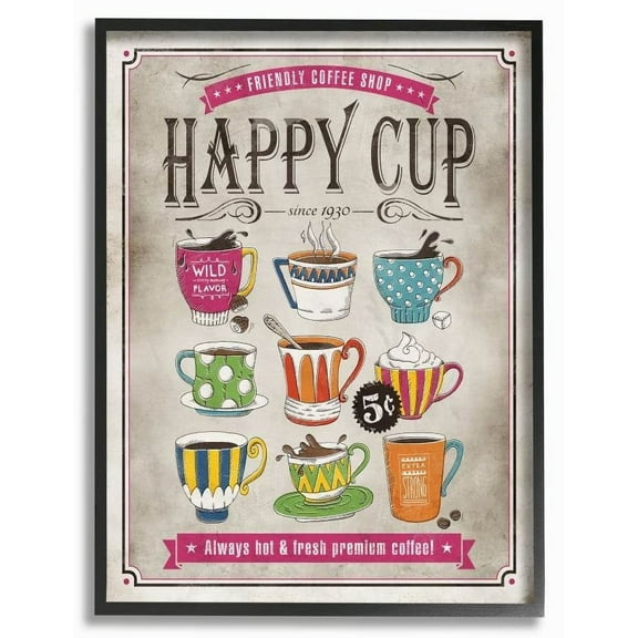 Stupell Industries Happy Cup Vintage Comic Book Design Framed Wall Art by Ester Kay