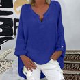 thumbnail image 3 of Plus Size Tops Trendy Western Tops for Ladies V-Neck Pullover Loose Tunic Long Sleeve T Shirts Solid Color Sweatshirts Womens Spring Fashion Blue L, 3 of 7