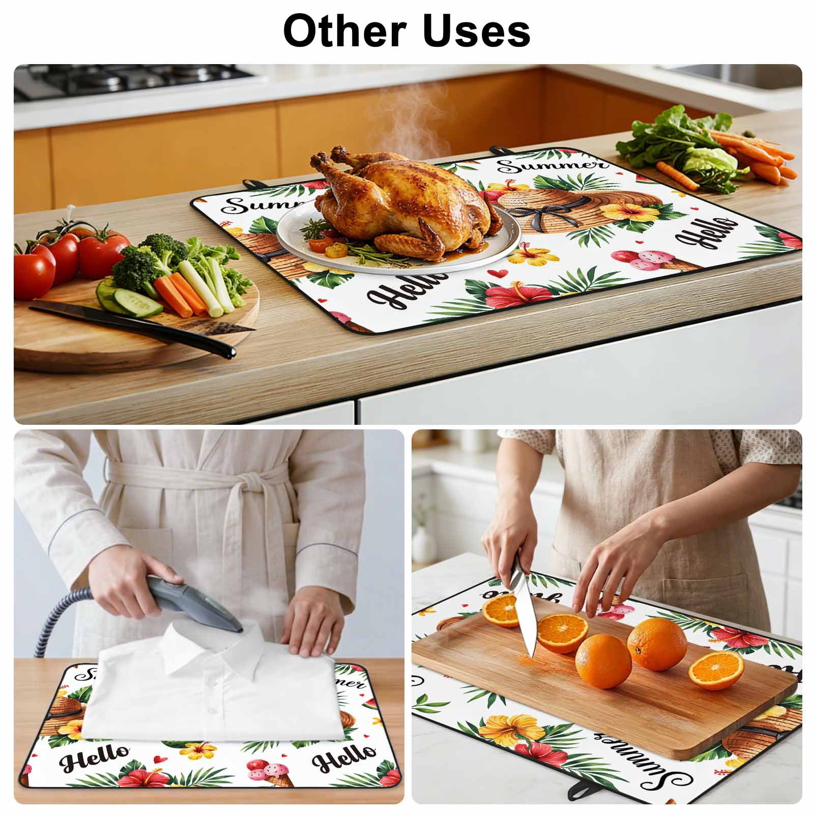 Summer Stove Top Cover for Electric Stove, Heat-proof & Non Slip Glass Top Stove Cover Protector, Tropical Plants Watermelon Coconut Straw Hat Kitchen Flat Cooktop Rubber Mat 31x24 Inches