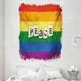 thumbnail image 1 of Pride Tapestry, Grunge and Colorful Striped Backdrop Peace Wording Vintage Gay Lesbian Flag Print, Wall Hanging for Bedroom Living Room Dorm Decor, 60W X 80L Inches, Multicolor, by Ambesonne, 1 of 2